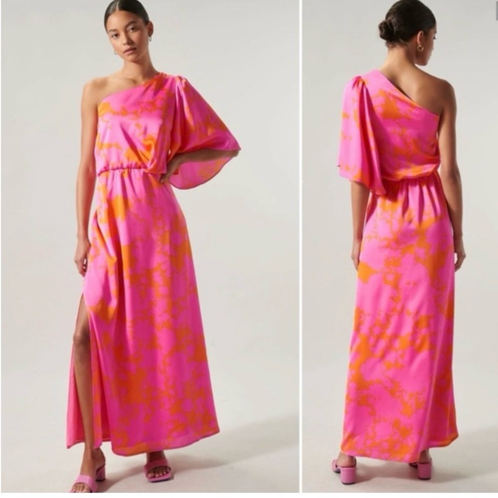 Sugarlips Elegant Pink and Orange One-Shoulder Dress
